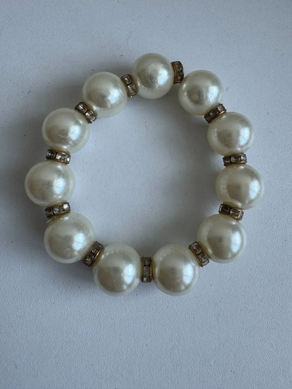 Chunky Faux Pearl Stretch Bracelet with Rhinestone Accents
